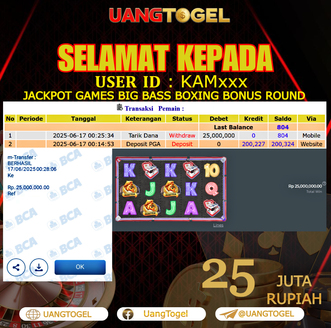 UANGTOGEL JACKPOT SLOT GAMES BIG BASS BOXING BONUS ROUND Rp.25.000.000 - LUNAS USER ID : KAM***